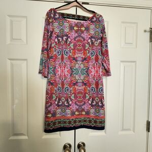 Laundry Shelli Segal Pink Floral Vibrant Jersey Knit Shift Dress Size Small